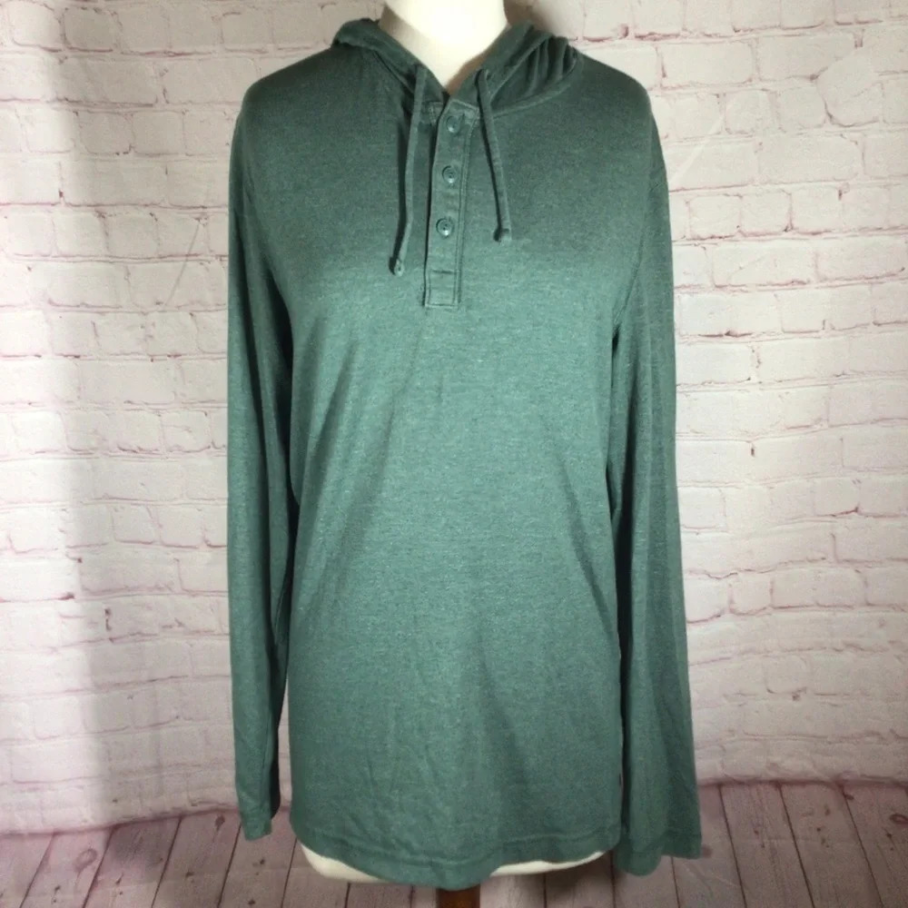 Sonoma Green Long Sleeve Hooded Pullover 1/4 Button Top - Size Small